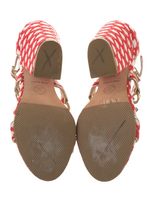 Chanel Interlocking CC Logo Tweed T-Strap Sandals