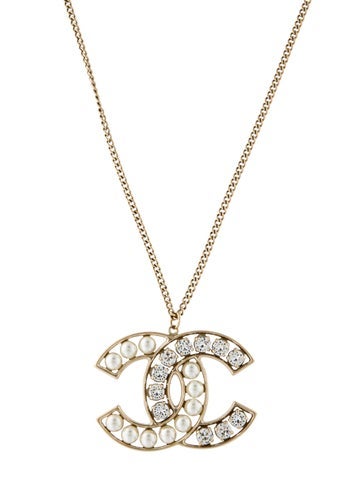 Chanel Pendant Necklace Faux Pearl & Strass CC