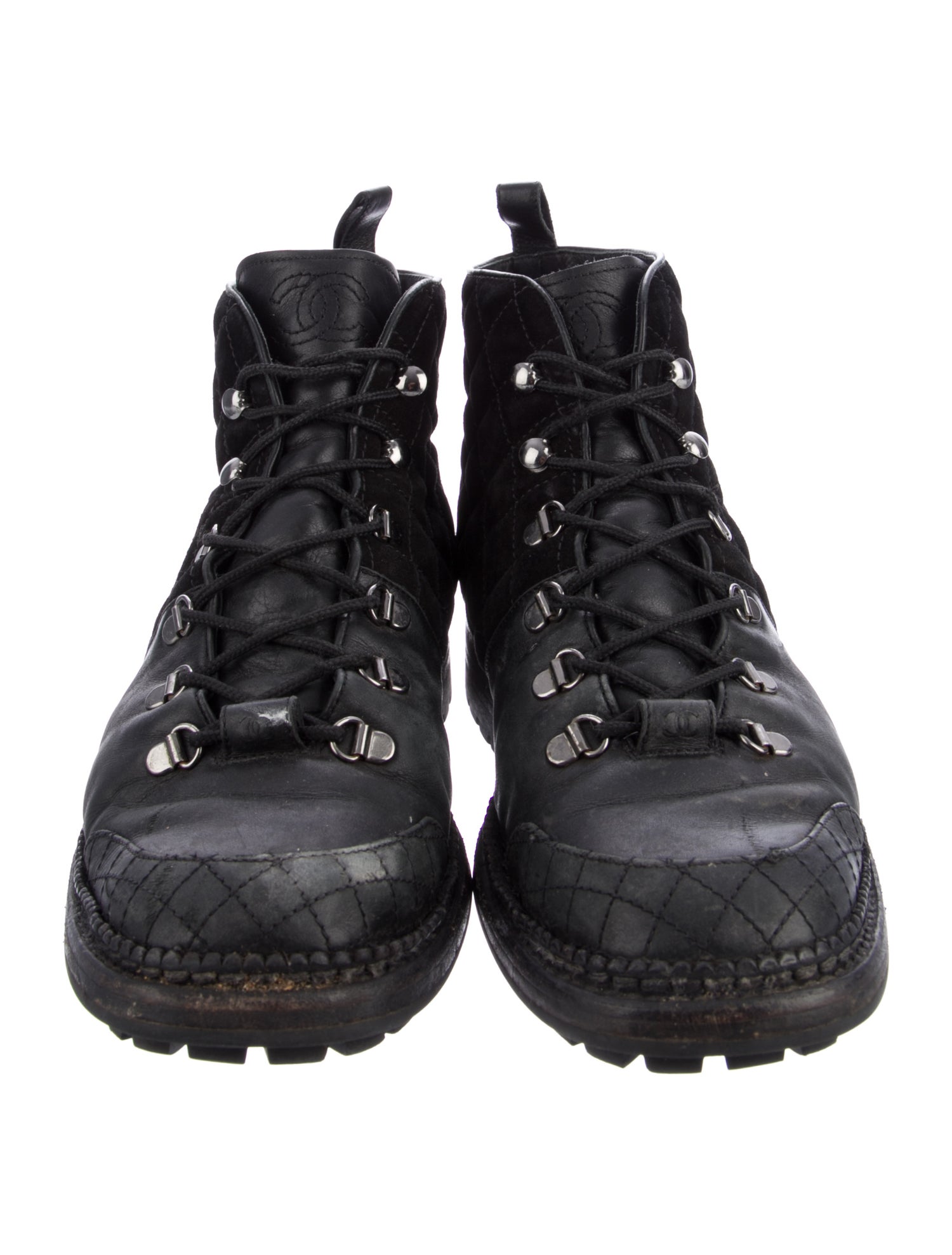 Chanel Quilted Pattern Suede Combat Boots