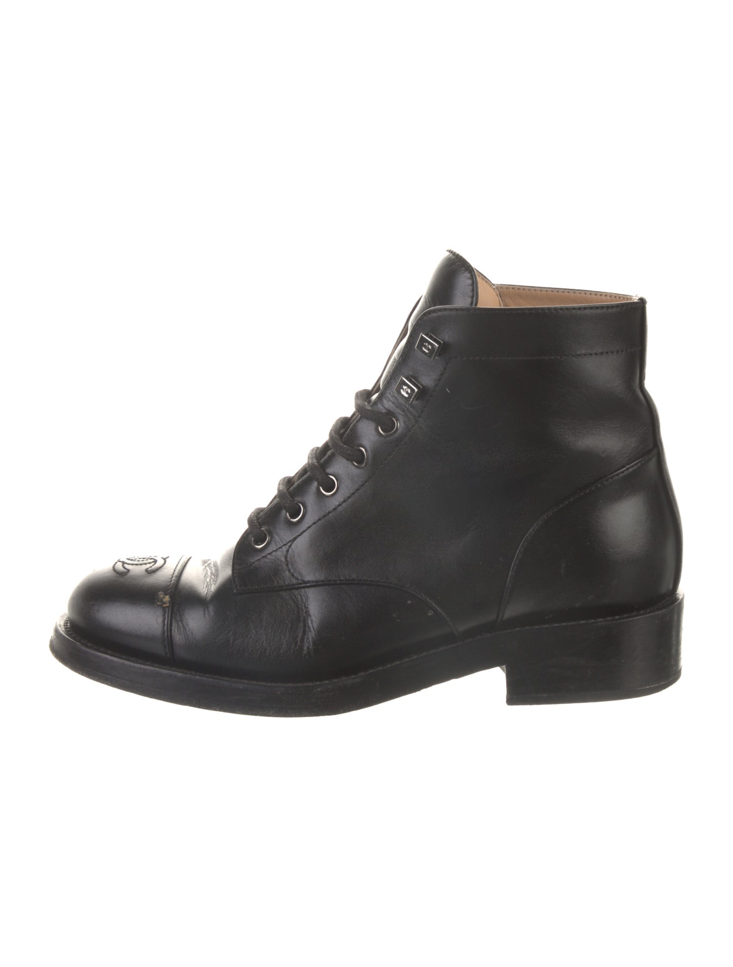 Chanel Interlocking CC Logo Leather Combat Boots