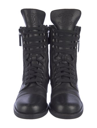 Chanel Interlocking CC Logo Leather Combat Boots