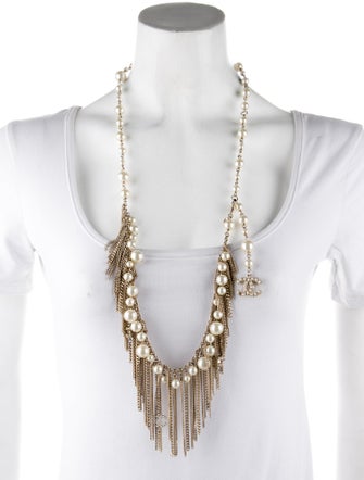 Chanel Faux Pearl CC Fringe Necklace