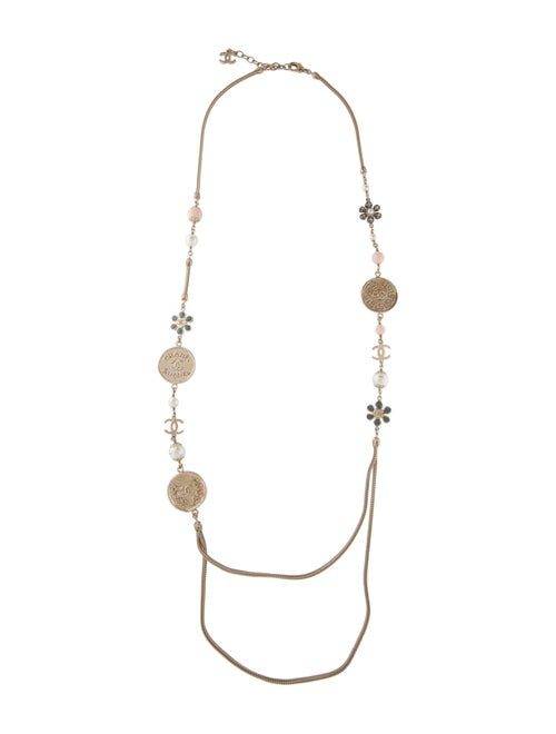 Chanel Faux Pearl, Enamel & Resin CC Double Strand Necklace