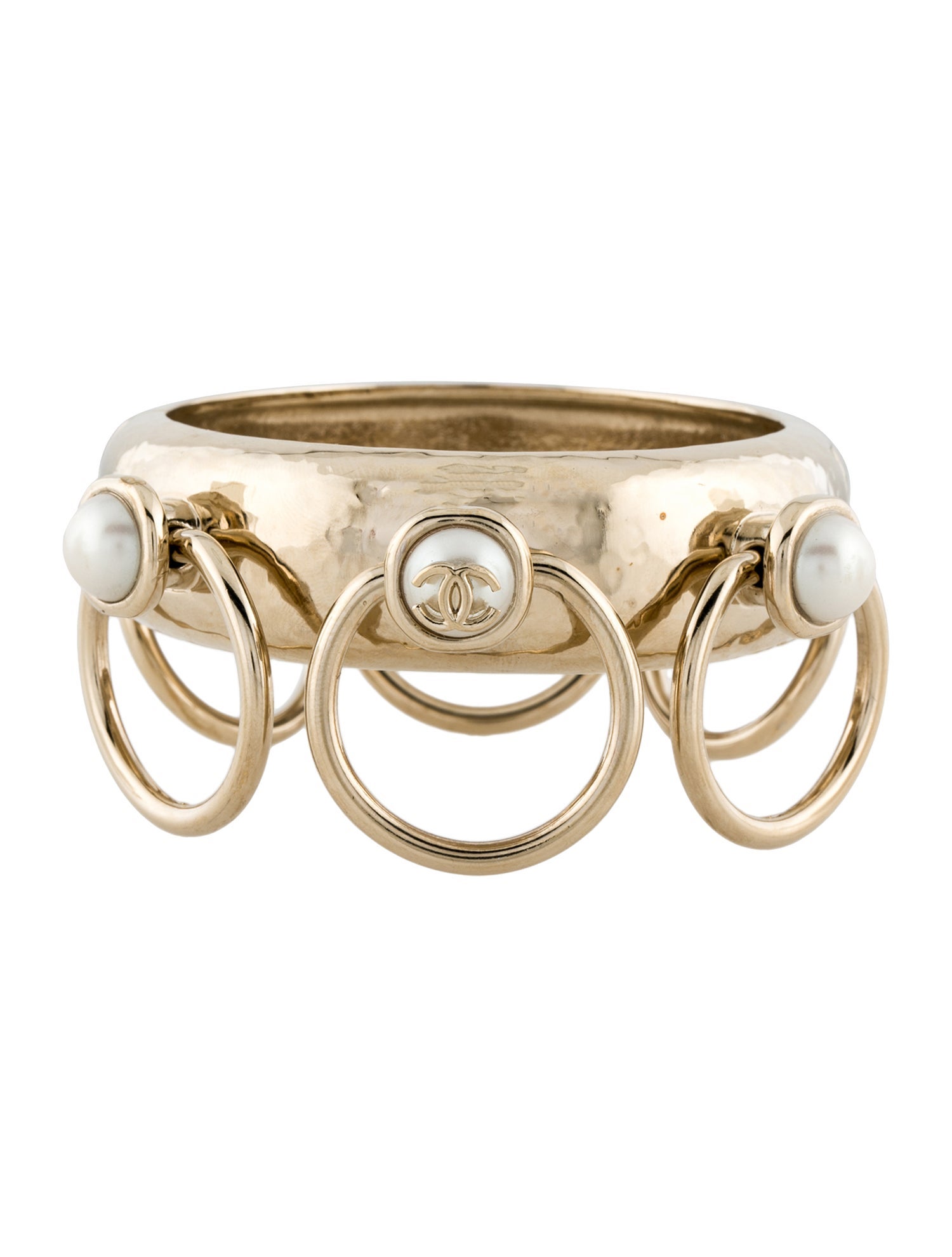 Chanel 2022 Faux Pearl CC Hinge Bangle Bracelet