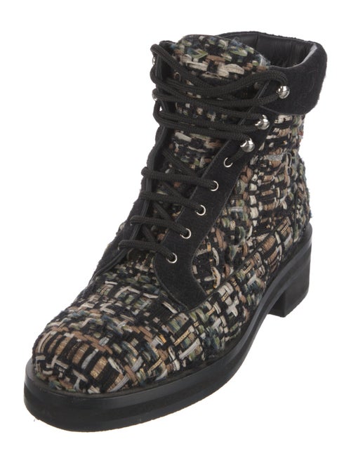 Chanel Interlocking CC Logo Tweed Combat Boots
