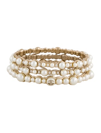 Chanel Faux Pearl CC Stacking Bangle Set