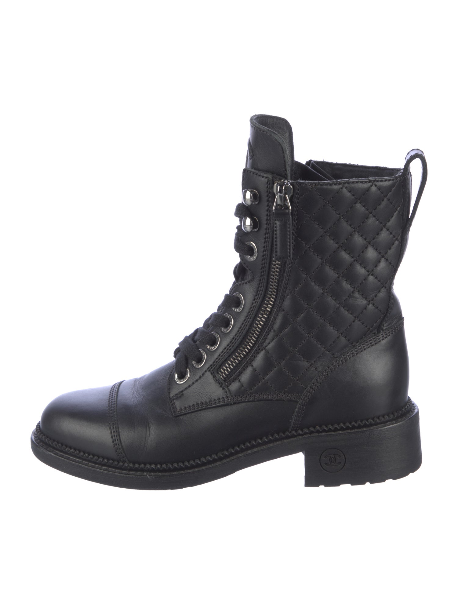 Chanel Interlocking CC Logo Leather Combat Boots
