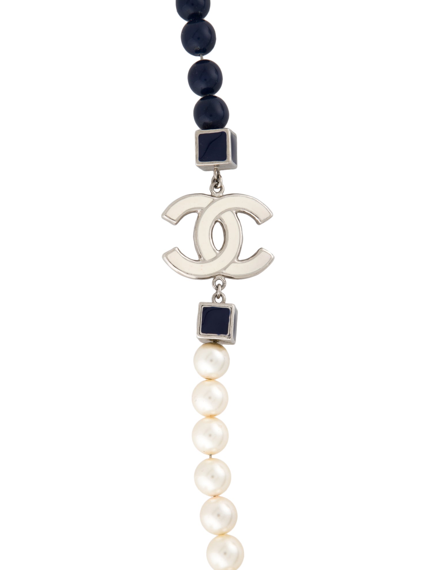 Chanel Faux Pearl & Enamel Bead CC Long Necklace