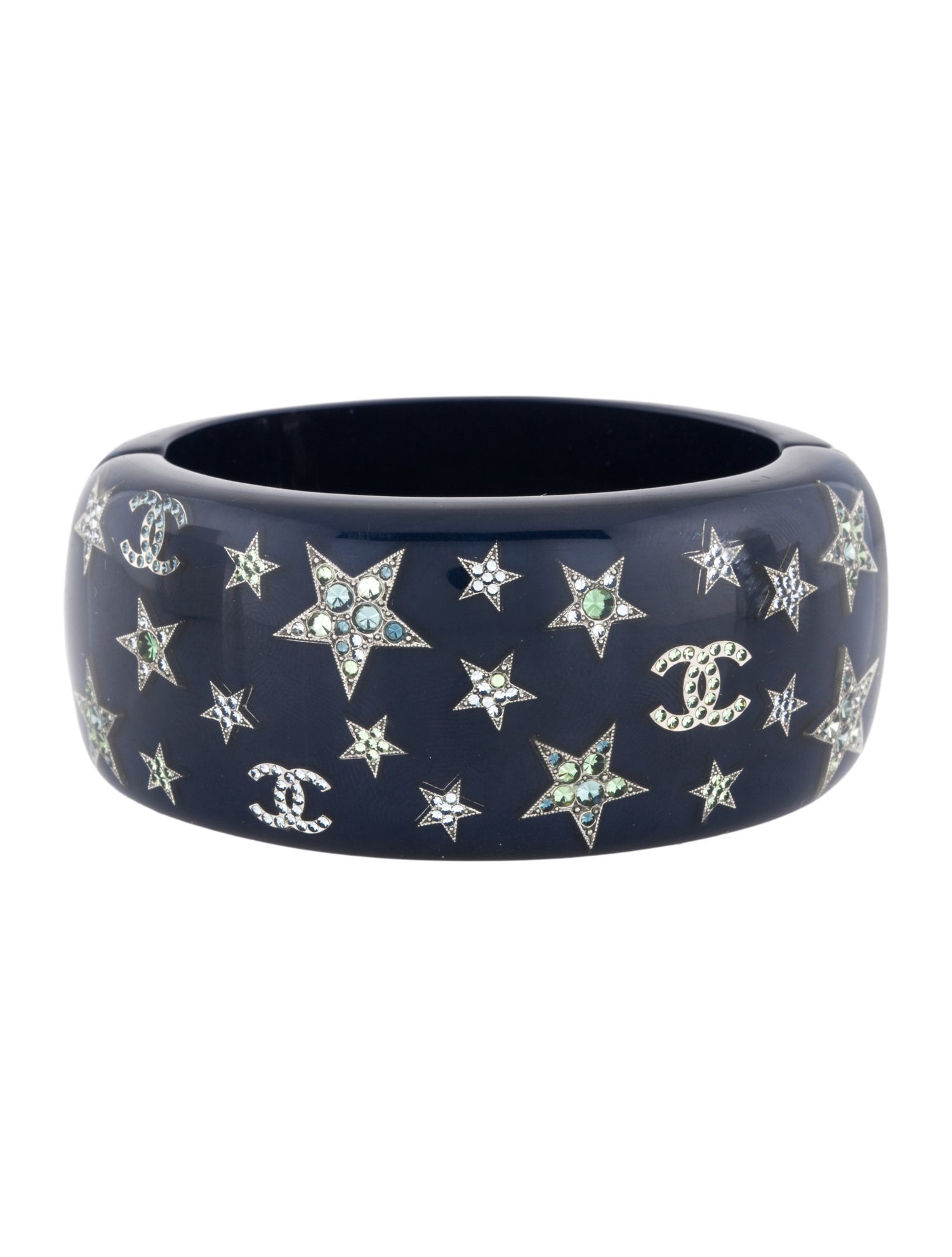 Chanel Resin & Strass Star CC Hinged Bangle