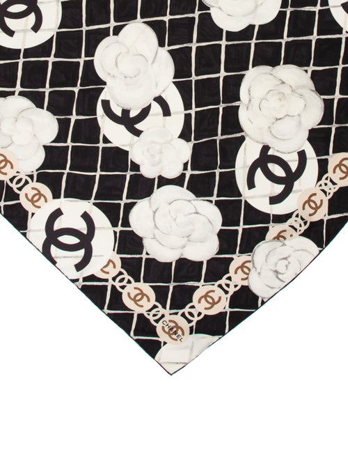 Chanel Camellia CC Square Silk Scarf