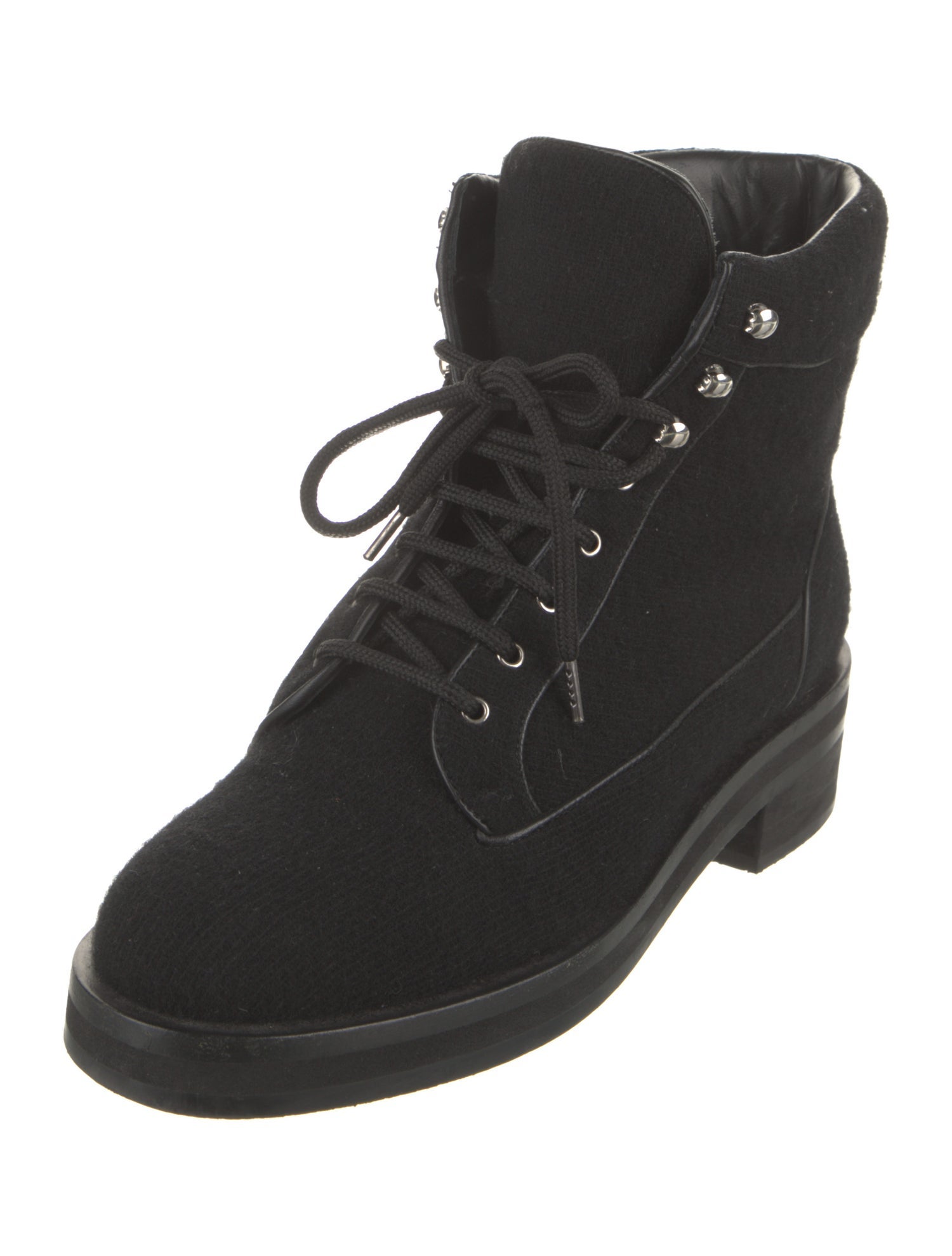 Chanel 2015 Leather Trim Embellishment Combat Boots