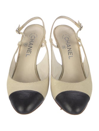 Chanel Interlocking CC Logo Lizard Slingback Pumps