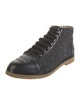 Chanel Tweed Pattern Tweed Lace-Up Boots