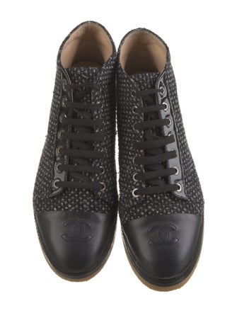 Chanel Tweed Pattern Tweed Lace-Up Boots