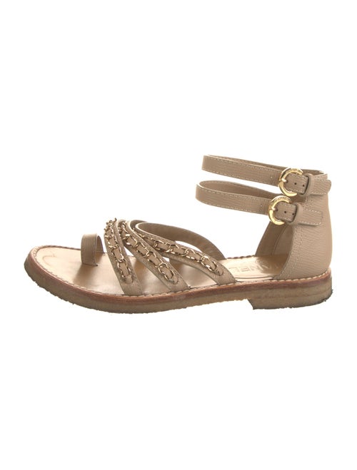 Chanel Chain-Link Accent Leather Gladiator Sandals