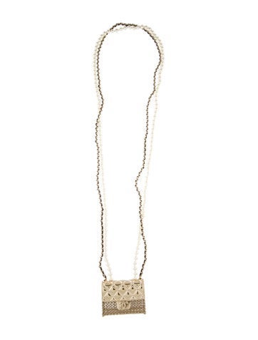 Chanel Pendant Necklace 2021 Faux Pearl & Leather Handbag