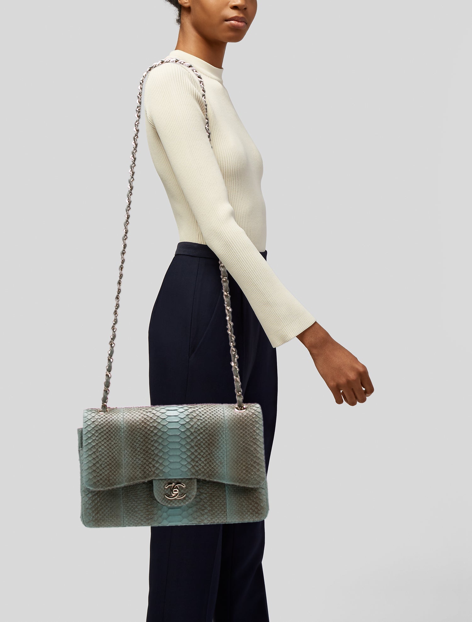 Chanel Python Jumbo Classic Double Flap Bag