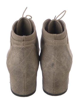 Chanel Quilted Pattern Suede Lace-Up Boots
