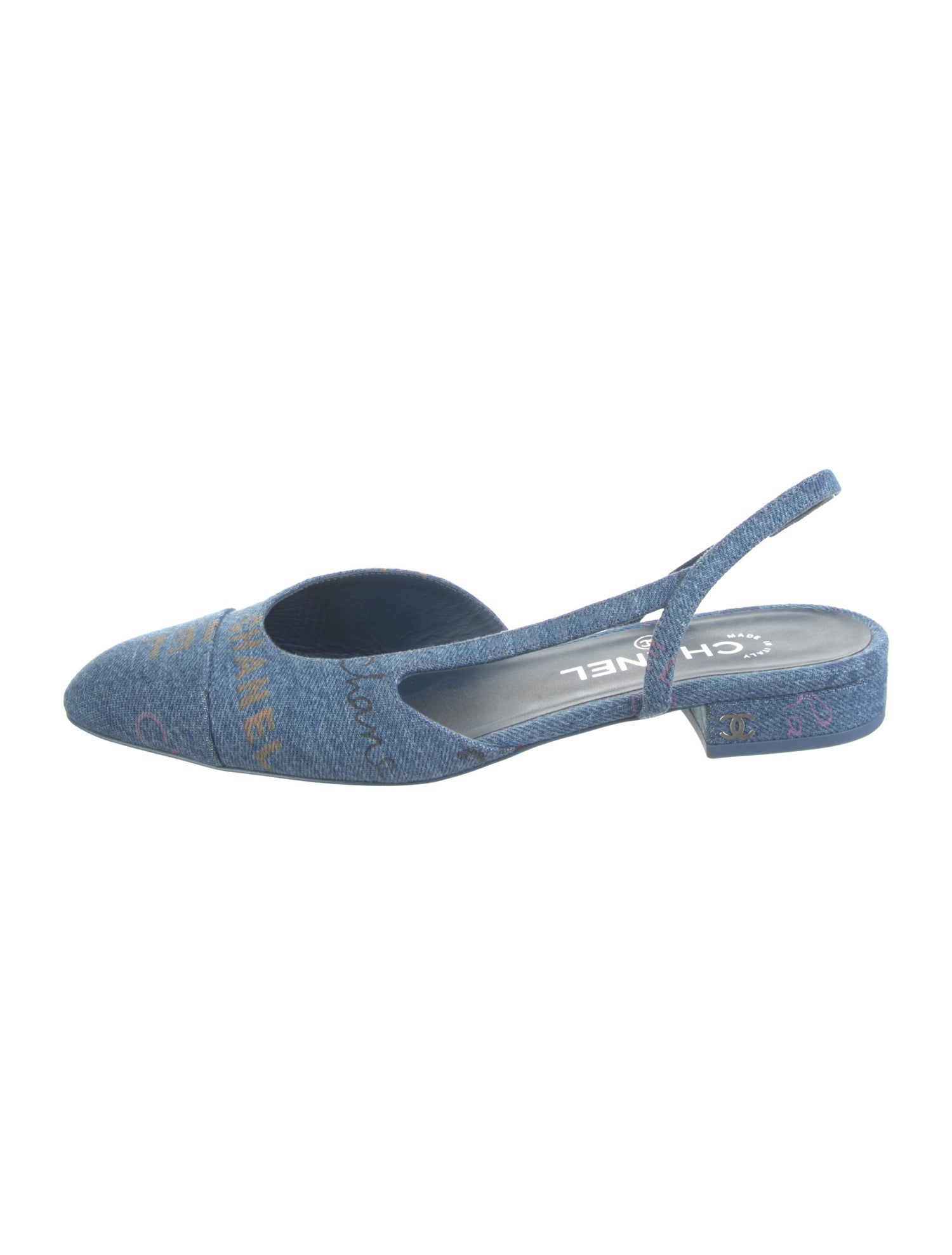 Chanel Interlocking CC Logo Denim Slingback Flats