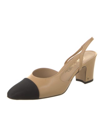 Chanel Interlocking CC Logo Goat Leather Slingback Pumps