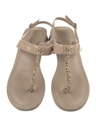 Chanel 2022 Interlocking CC Logo T-Strap Sandals