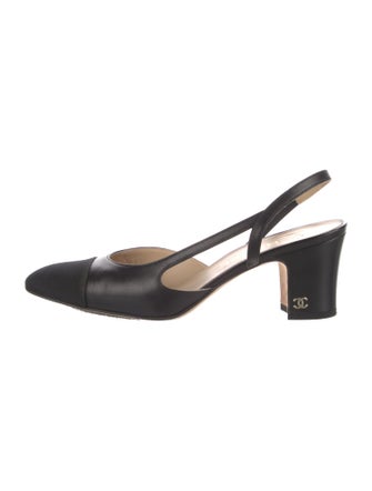 Chanel Interlocking CC Logo Leather Slingback Pumps
