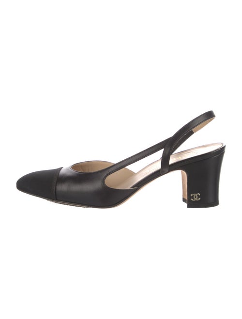 Chanel Interlocking CC Logo Leather Slingback Pumps