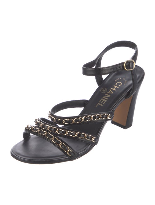 Chanel Interlocking CC Logo Lambskin Slingback Sandals