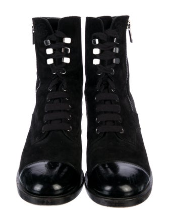 Chanel Interlocking CC Logo Suede Combat Boots