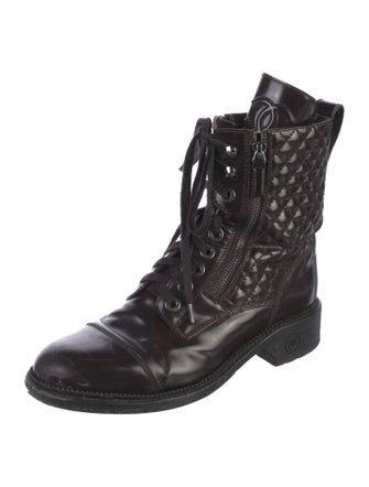 Chanel Interlocking CC Logo Calfskin Combat Boots