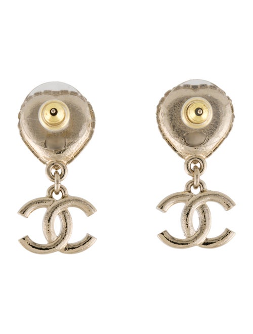 Chanel 2024 Faux Pearl & Strass Heart CC Drop Earrings