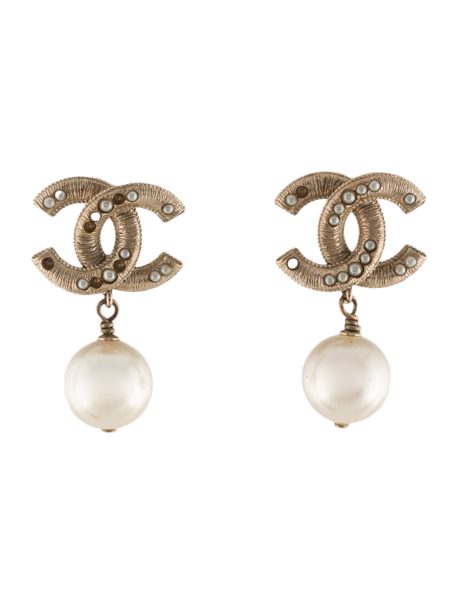 Chanel Faux Pearl CC Drop Earrings