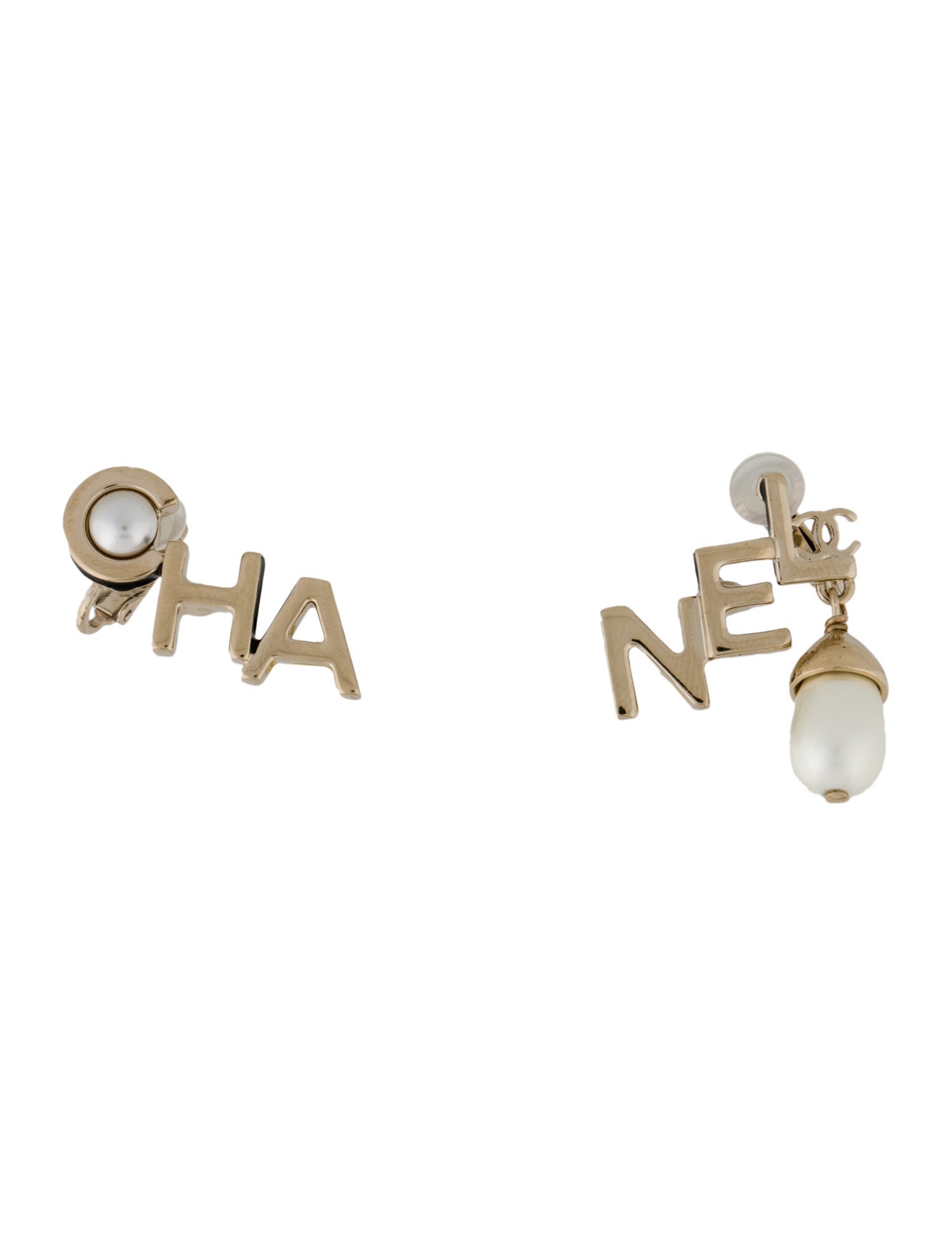 Chanel 2022 Faux Pearl & Enamel CHA-NEL Ear Cuff Earrings