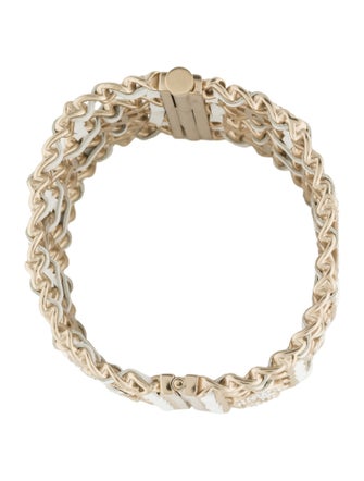 Chanel Strass & Leather 'CHANEL' Hinged Bracelet