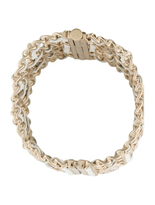 Chanel Strass & Leather 'CHANEL' Hinged Bracelet