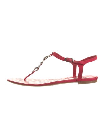 Chanel Leather Chain-Link Accents T-Strap Sandals