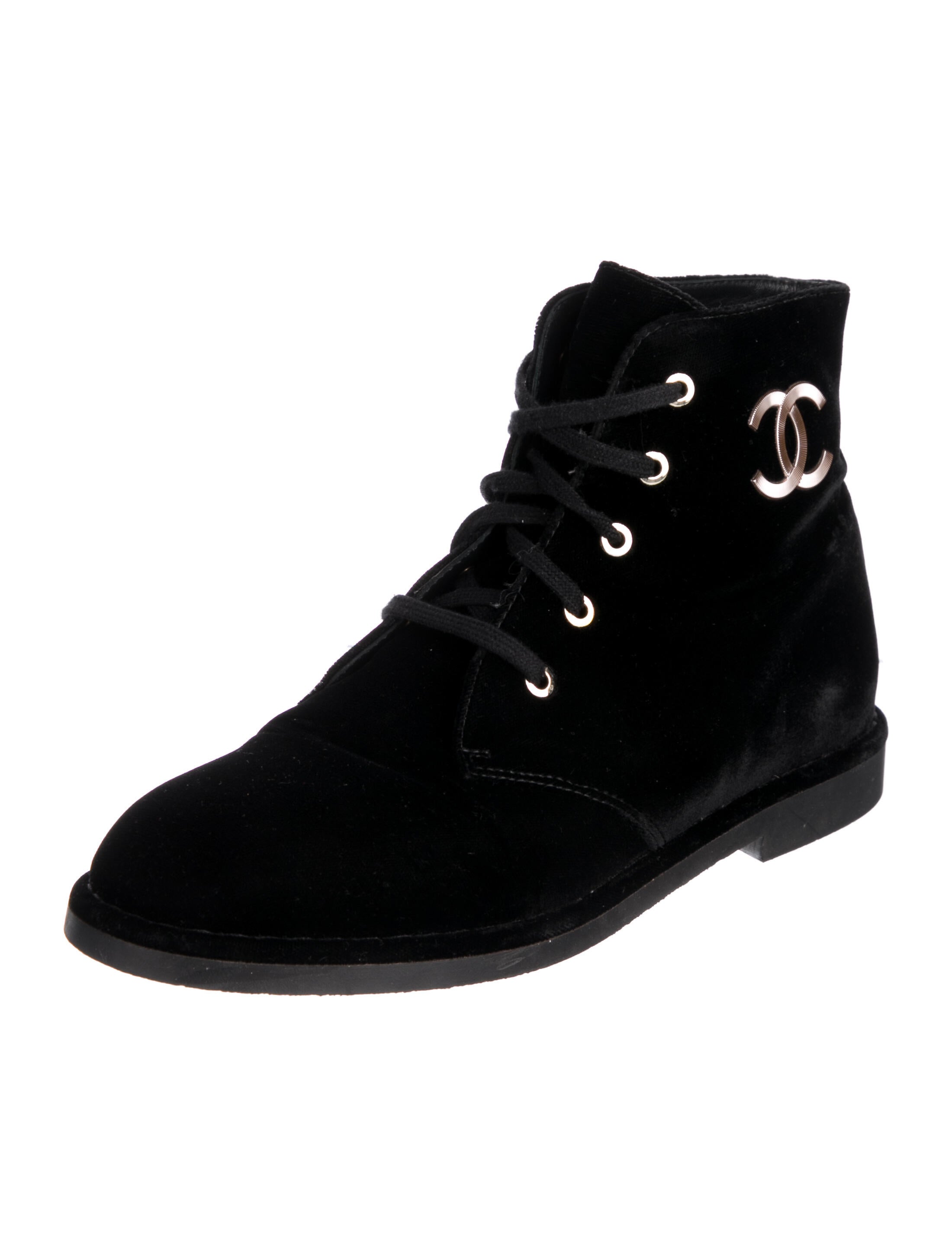 Chanel Velvet Combat Boots