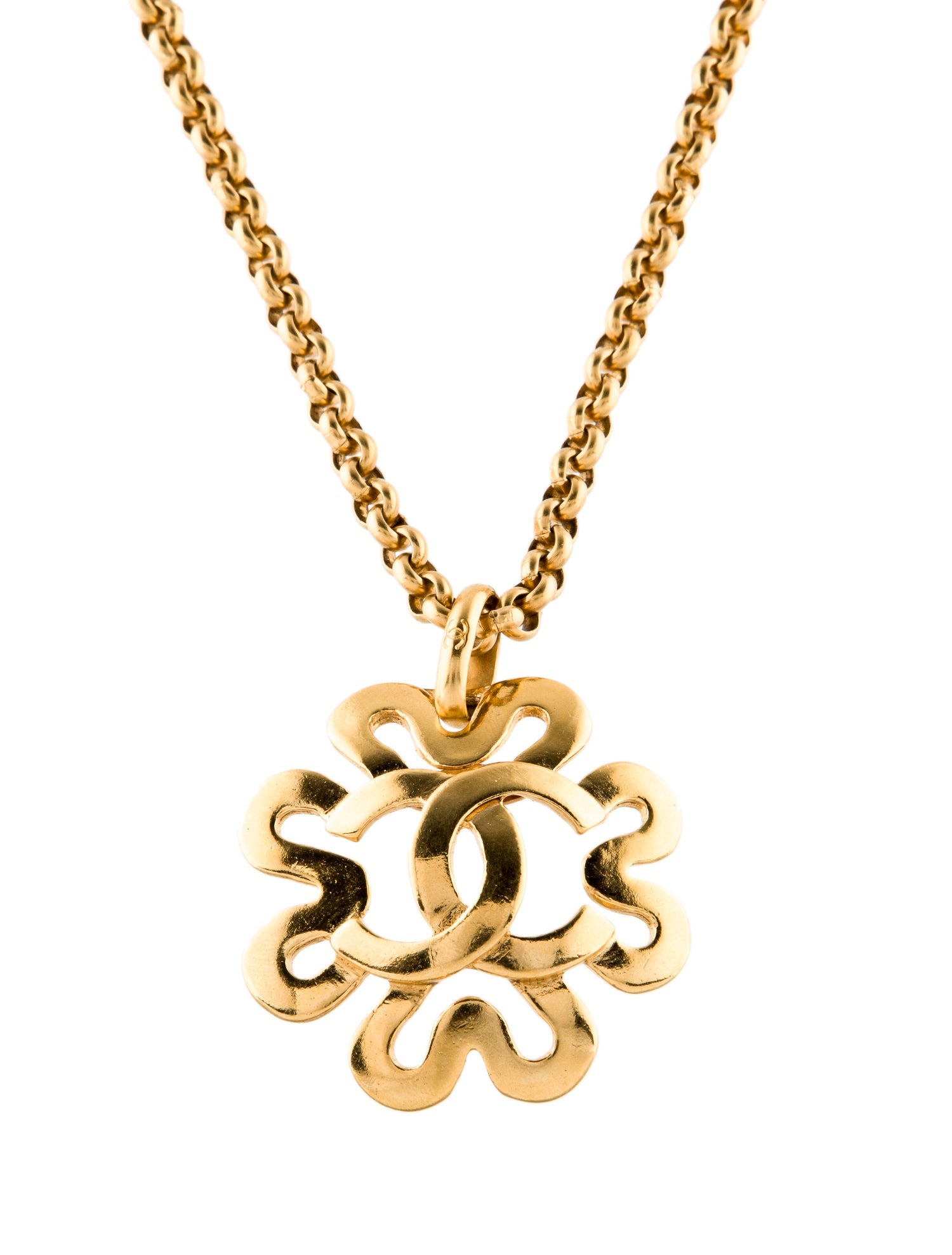 Chanel Vintage CC Logo Clover Pendant Necklace