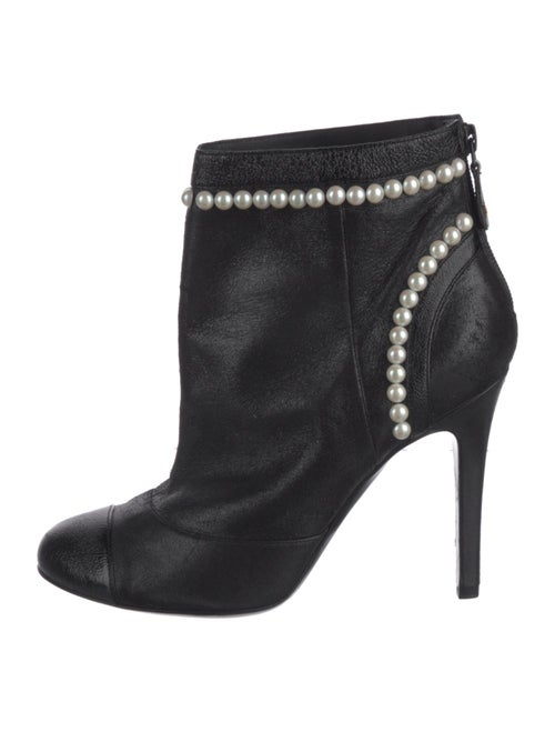 Chanel Faux Pearl Accents Leather Boots