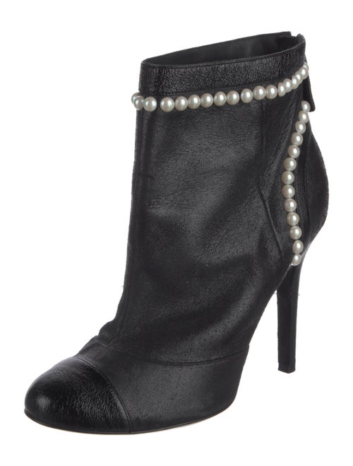 Chanel Faux Pearl Accents Leather Boots