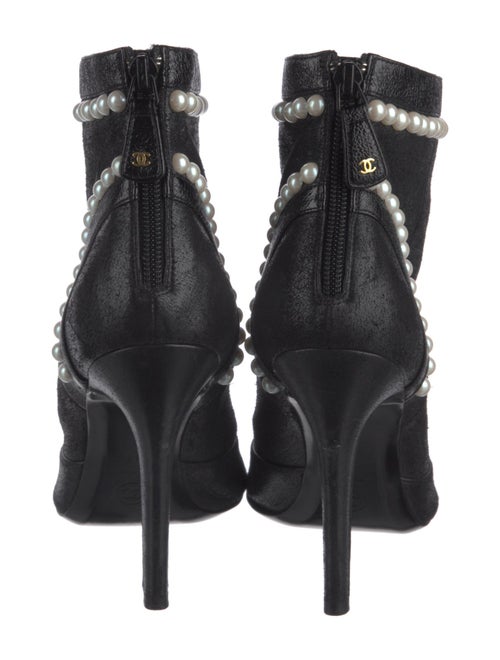Chanel Faux Pearl Accents Leather Boots