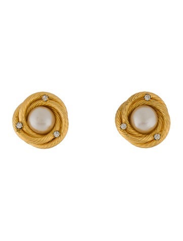 Chanel Clip-On Vintage Faux Pearl & Strass Earrings