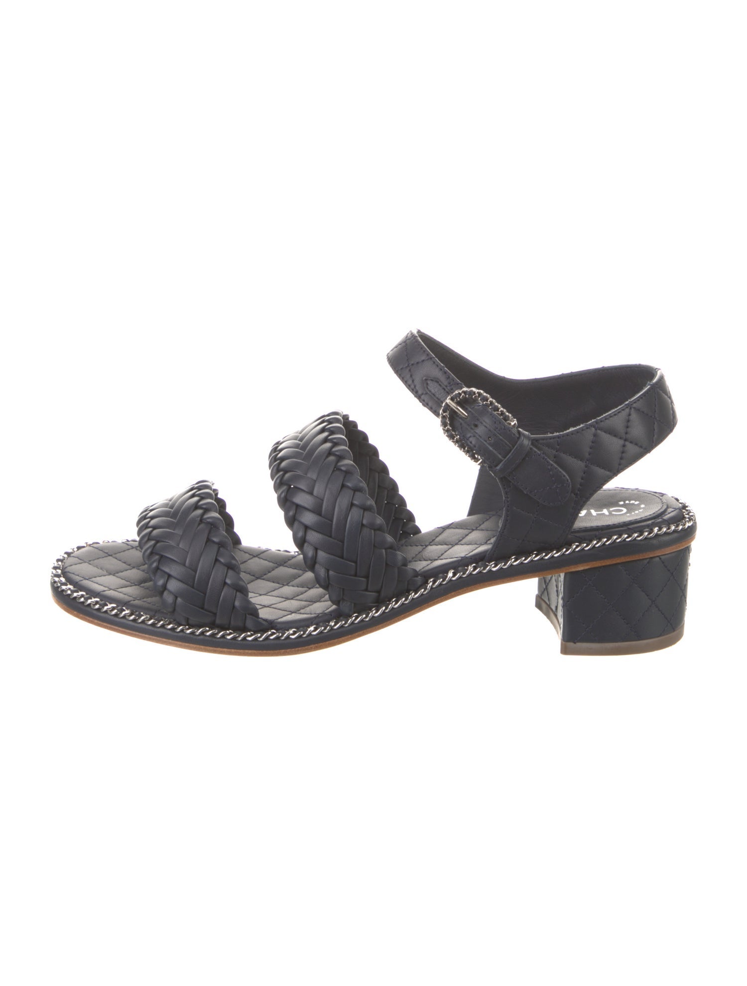 Chanel Leather Chain-Link Accents Slingback Sandals