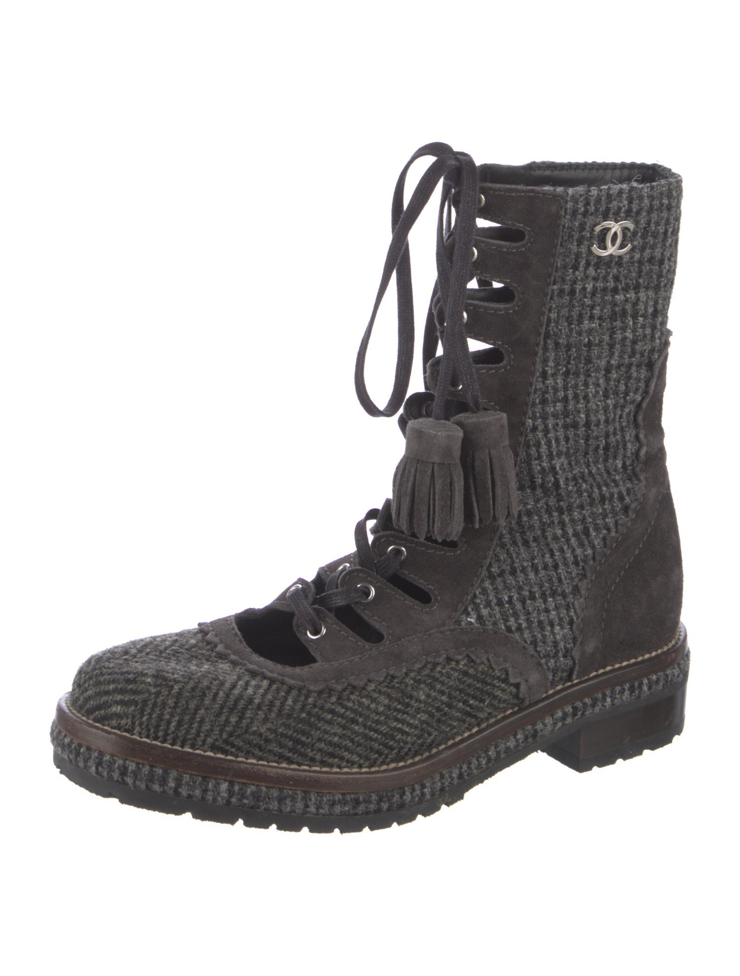 Chanel Interlocking CC Logo Tassel Accents Combat Boots
