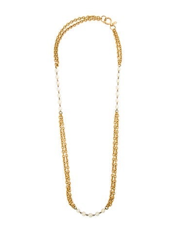 Chanel Station Vintage Faux Pearl Multistrand Necklace