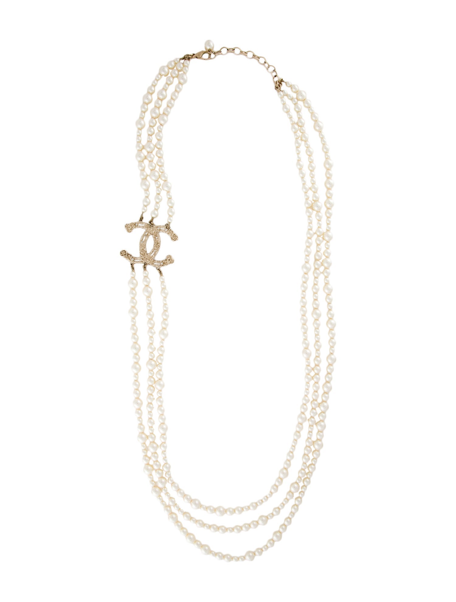 Chanel 2022 Faux Pearl & Strass CC Multistrand Necklace