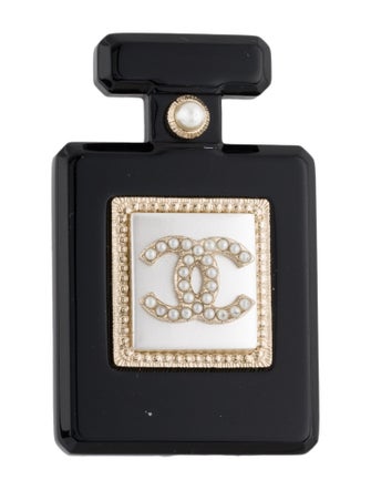 Chanel Faux Pearl & Resin CC Perfume Bottle Brooch