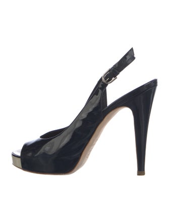 Chanel Interlocking CC Logo Patent Leather Slingback Sandals