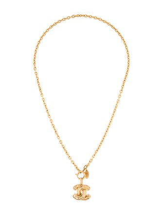 Chanel Vintage Quilted CC Pendant Necklace