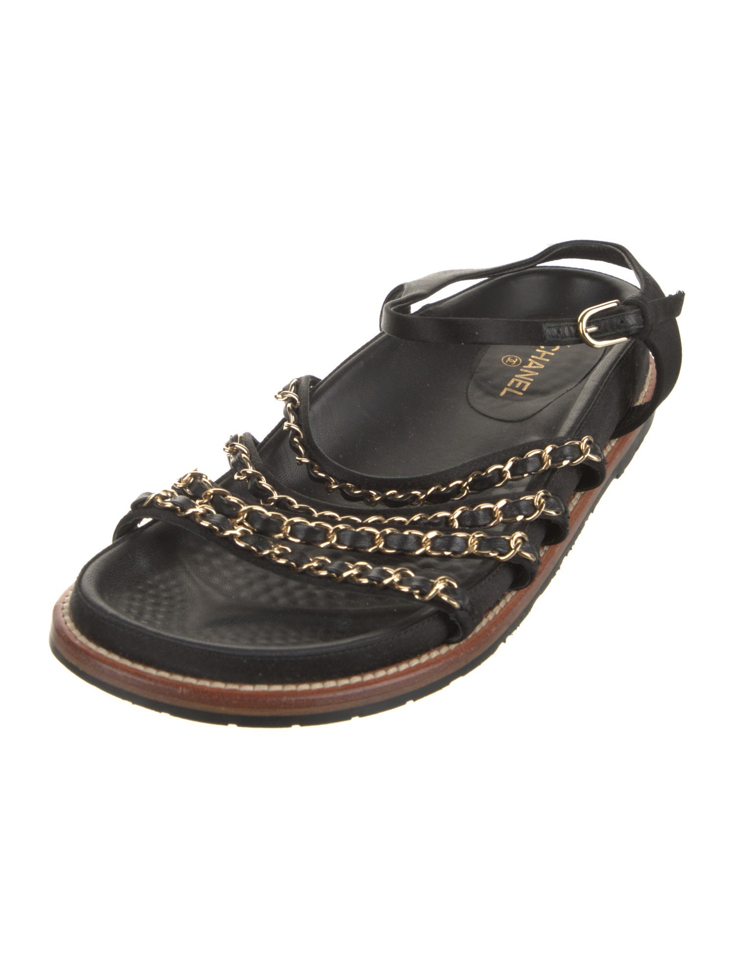 Chanel Interlocking CC Logo Satin Slingback Sandals